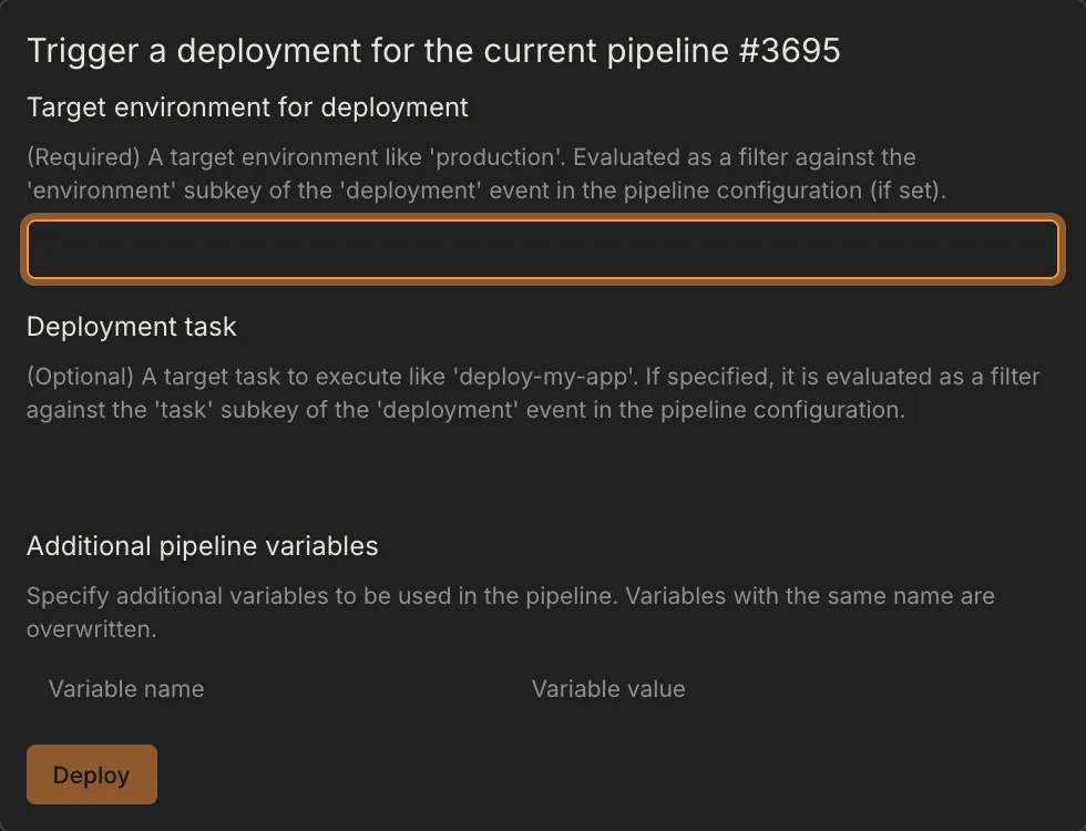 Deployment Popup