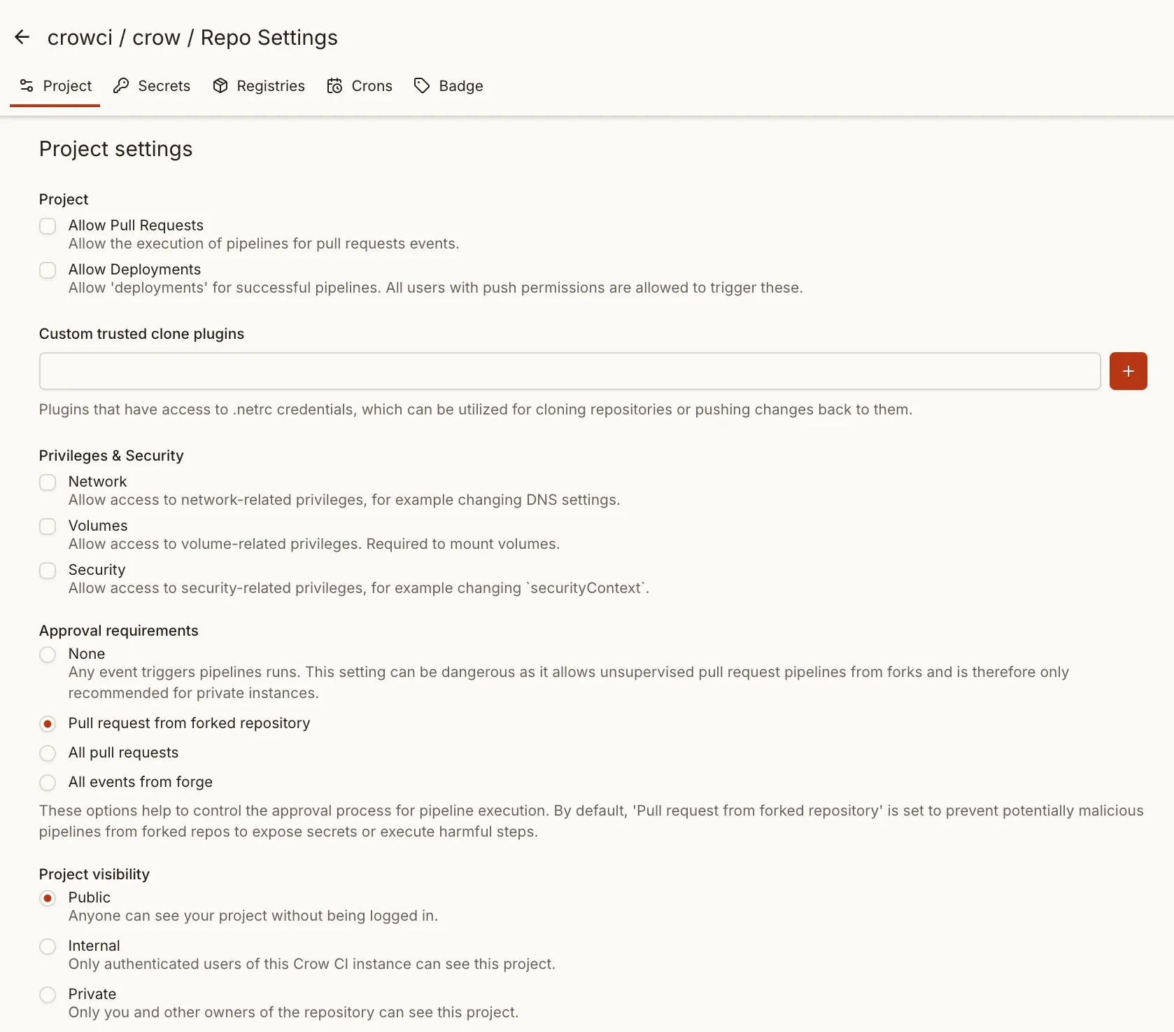 Repository Settings Panel